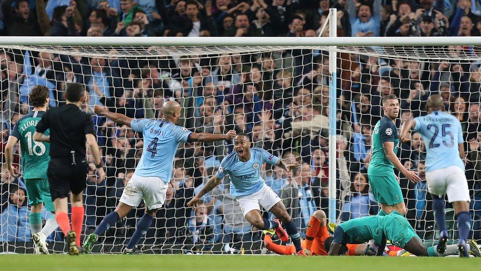 Raheem Sterling celebrating.