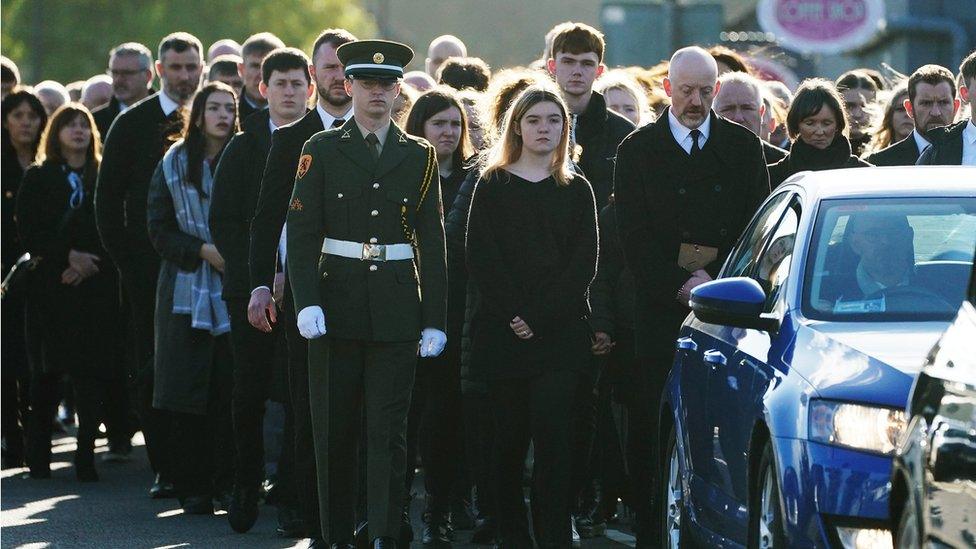 Mourners arrive to the funeral of Martina Martin in Creeslough