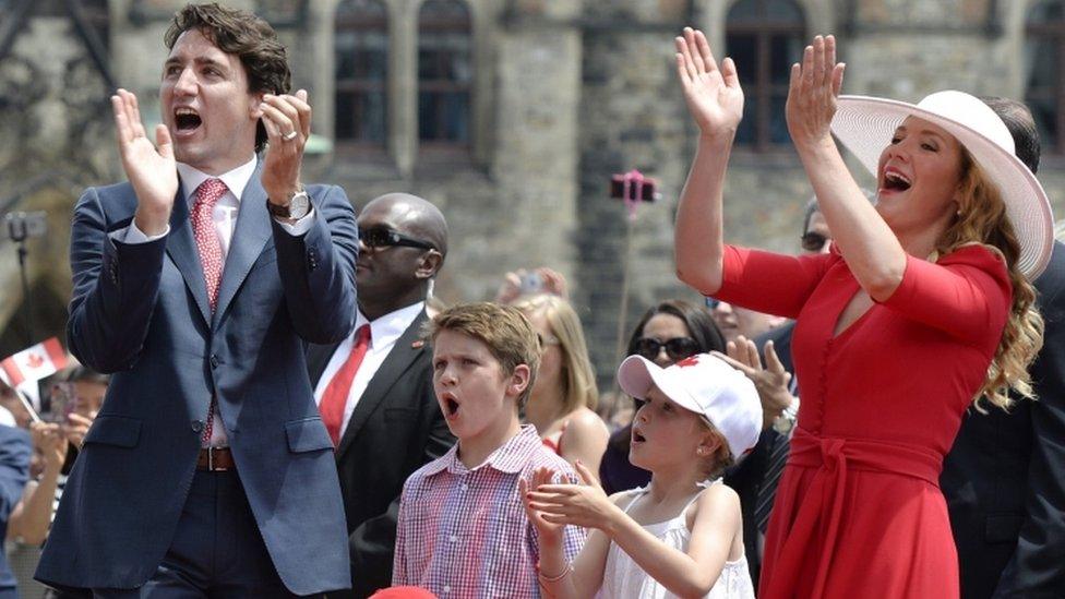 Canada's prime minister Justin Trudeau with his wife Sophie and his children Xavier and Ella-Grace