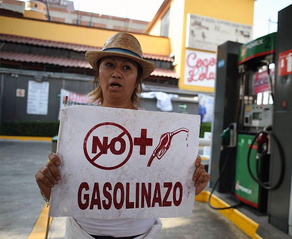 A protestor complains about fuel price rises in Mexico city