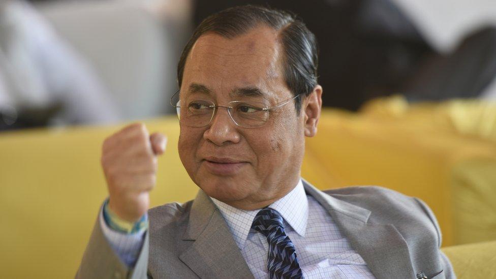 India's Chief Justice Ranjan Gogoi photographed in New Delhi with a clenched fist in July 2018