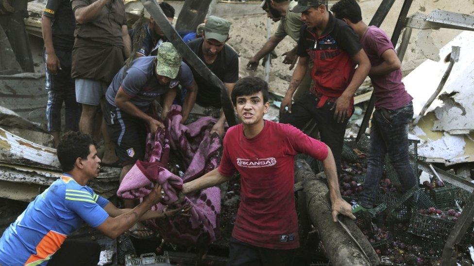 Victim of a truck bombing in a Baghdad market, file