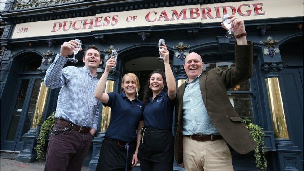 Celebrations outside the Duchess of Cambridge pub in Windsor