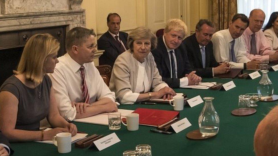 Theresa May with Boris Johnson at a cabinet meeting