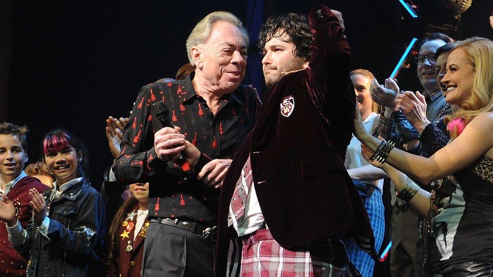 Andrew Lloyd Webber with School of Rock cast