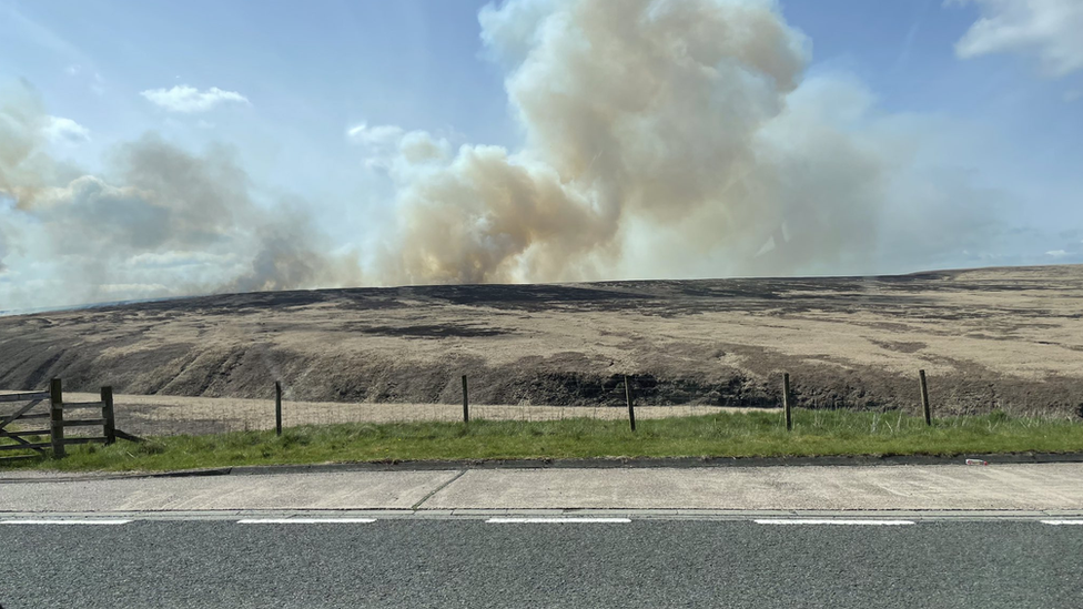 Smoke rising from fire on Marsden Moor