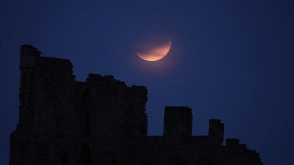 Partial lunar eclipse on 16 July 2019, from Tynemouth Priory