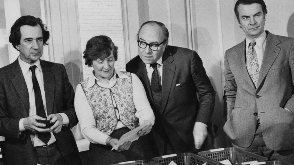 William Rodgers, Shirley Williams, Roy Jenkins (1920 - 2003) and David Owen