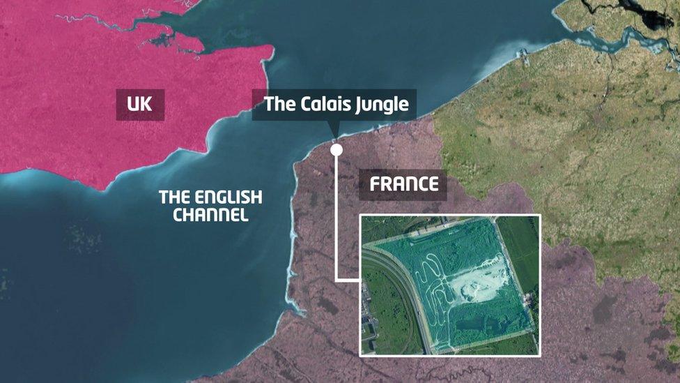 Map showing where the Calais Jungle is