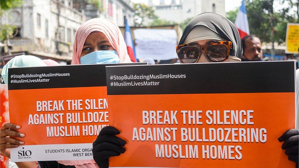 A protest against Jahangirpuri demolitions in West Bengal