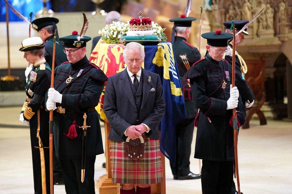 King Charles and his siblings held a vigil at St Giles' Cathedral on Monday evening