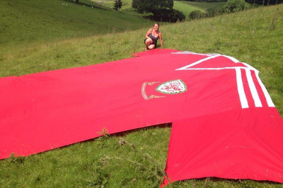 Lynne Humphreys-McCrickett with her giant Wales shirt