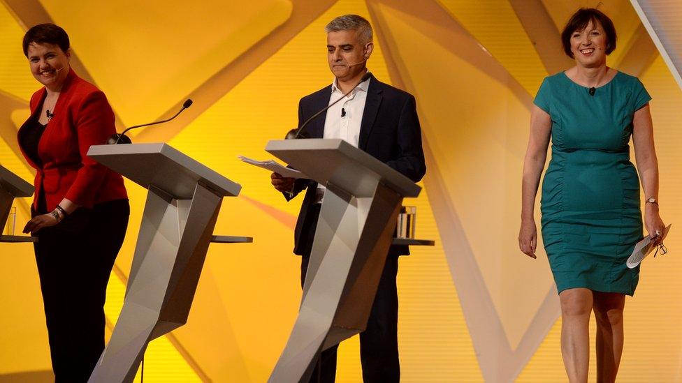 (L to R) Ruth Davidson, Sadiq Khan, Frances O'Grady