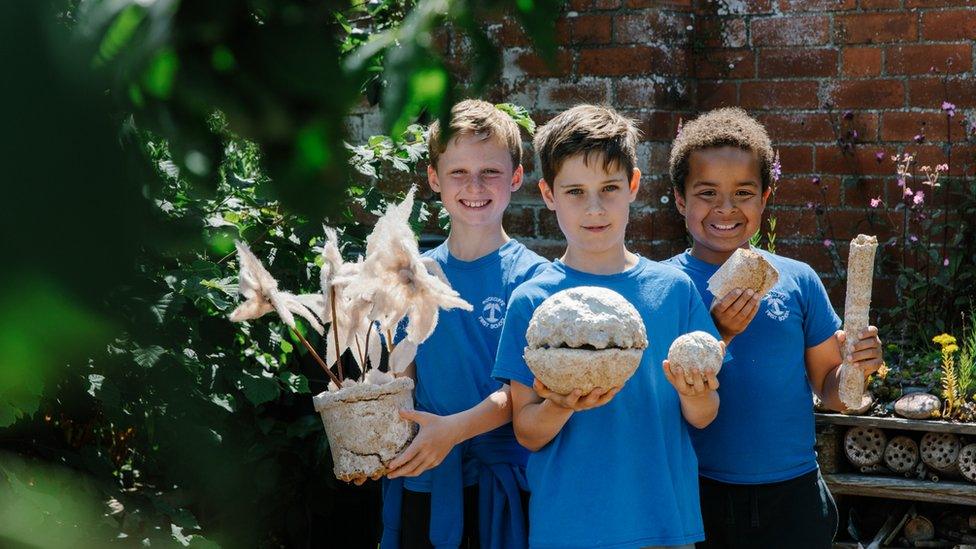 Youngsters with their fungal creations