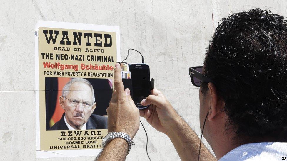 Wolfgang Schaeuble poster in Greece, 13 Jul 15