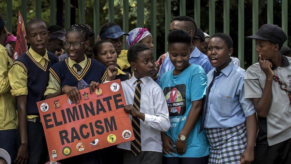 Congress of South African Students (COSAS) demonstrate against the language and admission policies at Ho?erskool Overvaal school on January 25, 2018 in Vereeniging, South Africa.