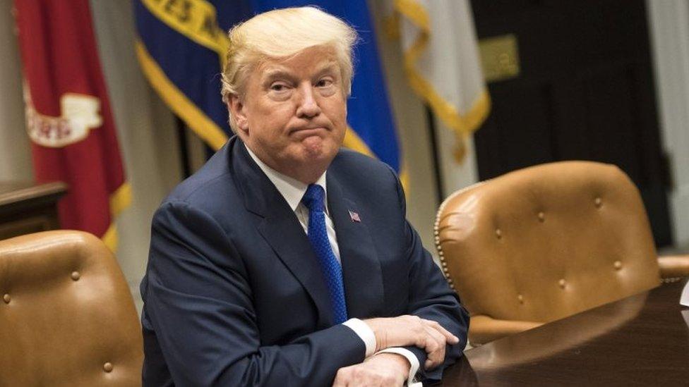 US President Donald Trump speaks to the media during a meeting with congressional leadership at the White House.