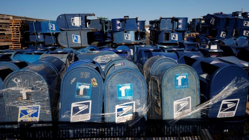 Mail boxes piled in storage in Connecticut