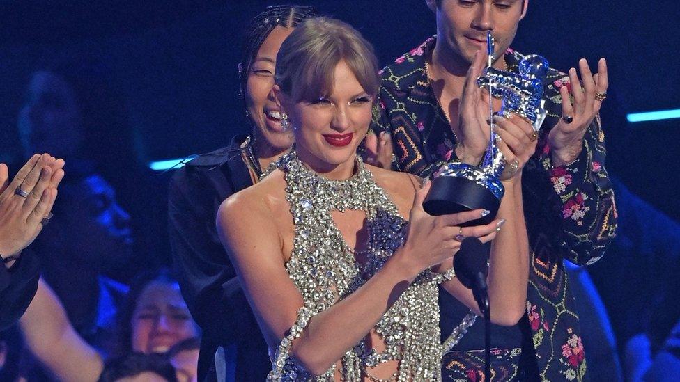 Taylor Swift accepting her VMA