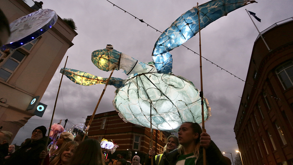 Handmade turtle in Bedminster Winter Lantern Parade