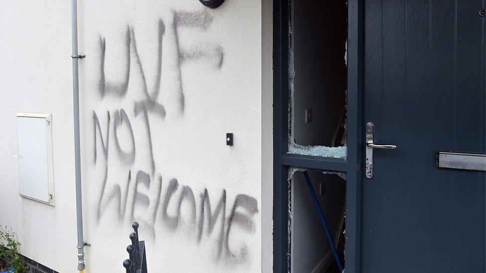 The words "UVF not welcome" were sprayed on some of the houses that were targeted