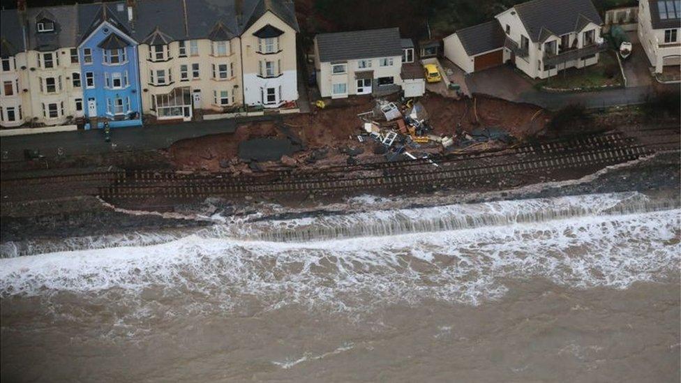 Dawlish rail line after sea damage