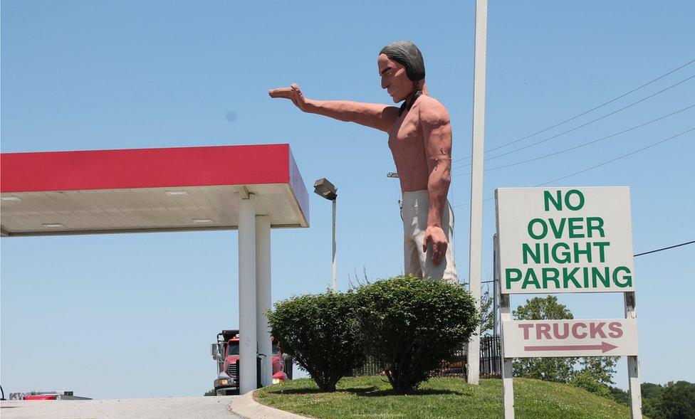 An American Indian Muffler Man outside a truck stop in Kentucky