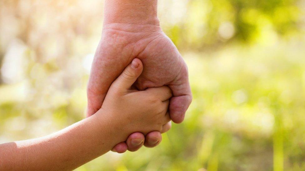 Child's hand holding an adult's hand