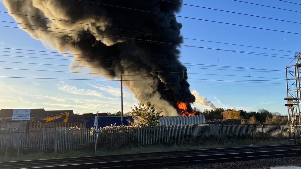 Fire and smoke in Newark