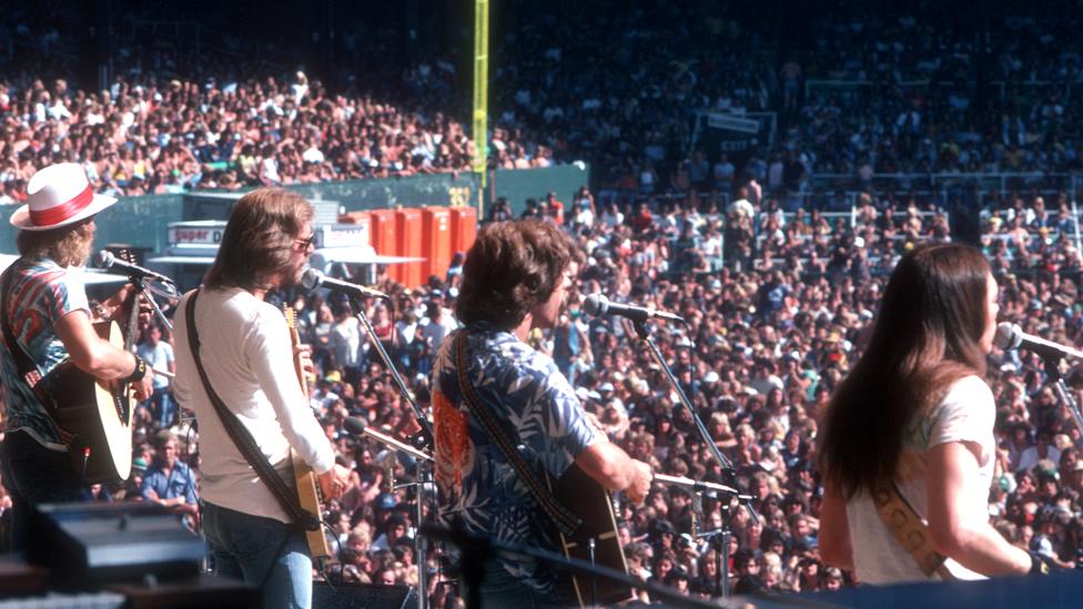 The Eagles performing on stage in around 1970