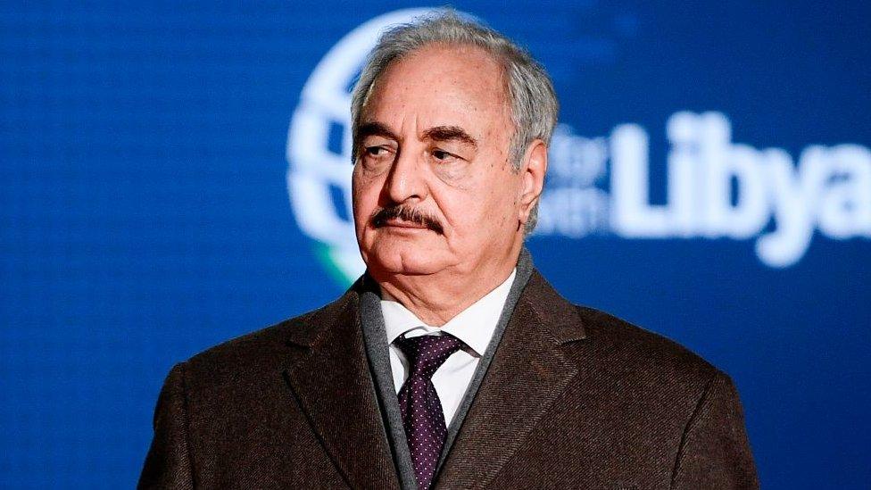 Khalifa Haftar at a conference in Italy in 2018