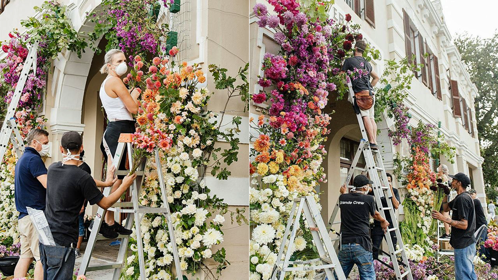 Florists decorating Huis Vergenoegd Old Age Home in Paarl, South Africa