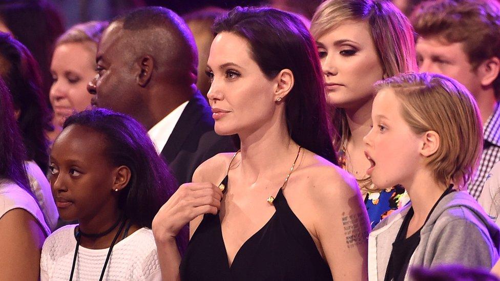 Angelina Jolie Pitt with two of her children, Zahara and Shiloh