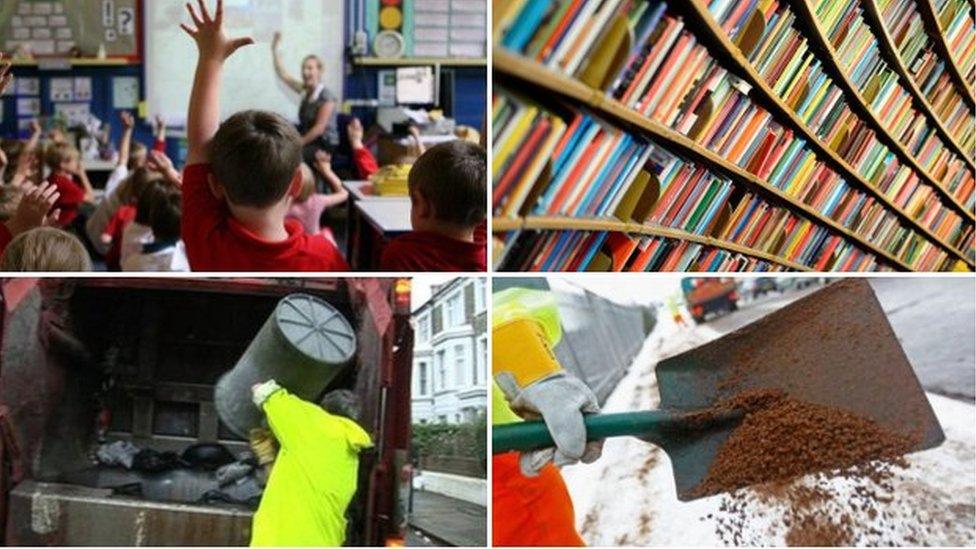 Council services: Refuse collection, library, classroom and gritting