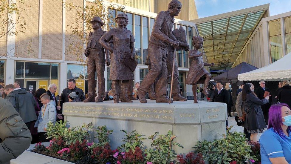 Barnsley's Covid-19 memorial by sculptor Graham Ibbeson, with engraved words by poet Ian McMillan