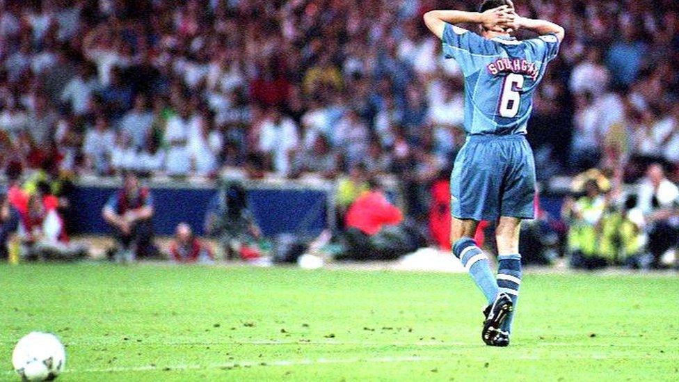 Gareth Southgate after his penalty miss for England in Euro 96