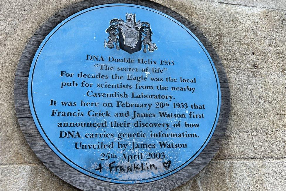 Blue plaque outside Eagle pub