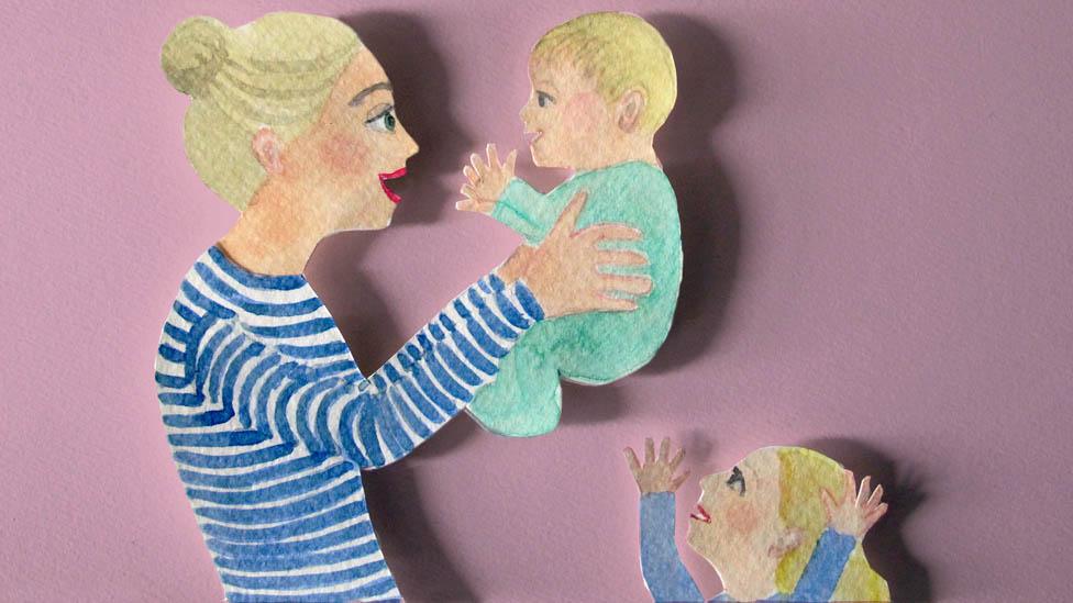 Illustration of Cherry Healey and her two children