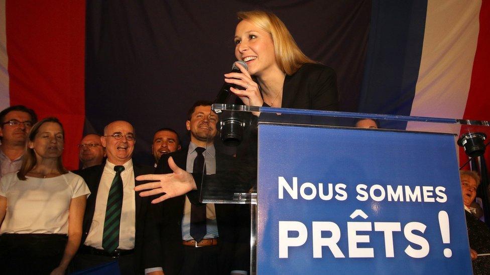 National Front party regional leader for southeastern France, Marion Marechal-Le Pen at a meeting with supporters, after the first round of the regional elections