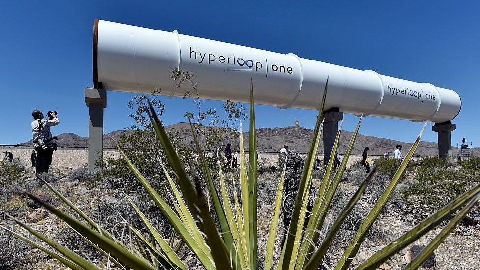 The large hyperloop tube in the Nevada desert