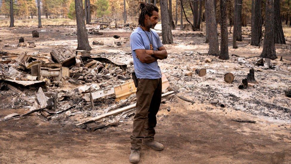 Sayyid Bey lost his his home to the Bootleg Fire near Beatty, Oregon, 19 July 2021