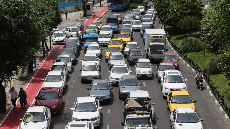 Heavy traffic in Tehran, Iran (2 June 2020)