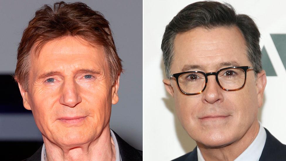 Liam Neeson and Stephen Colbert