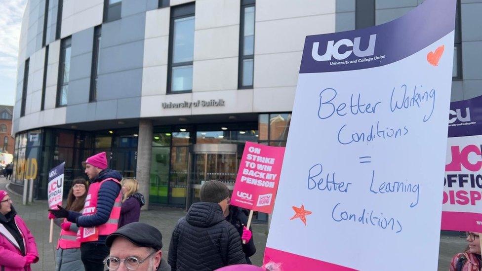 Striking staff at the University of Suffolk