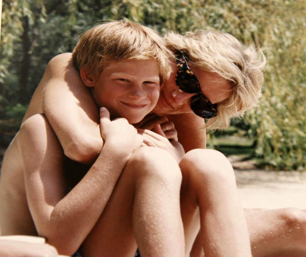 Prince Harry and Prince William with Diana, Princess of Wales on 19 April 1992