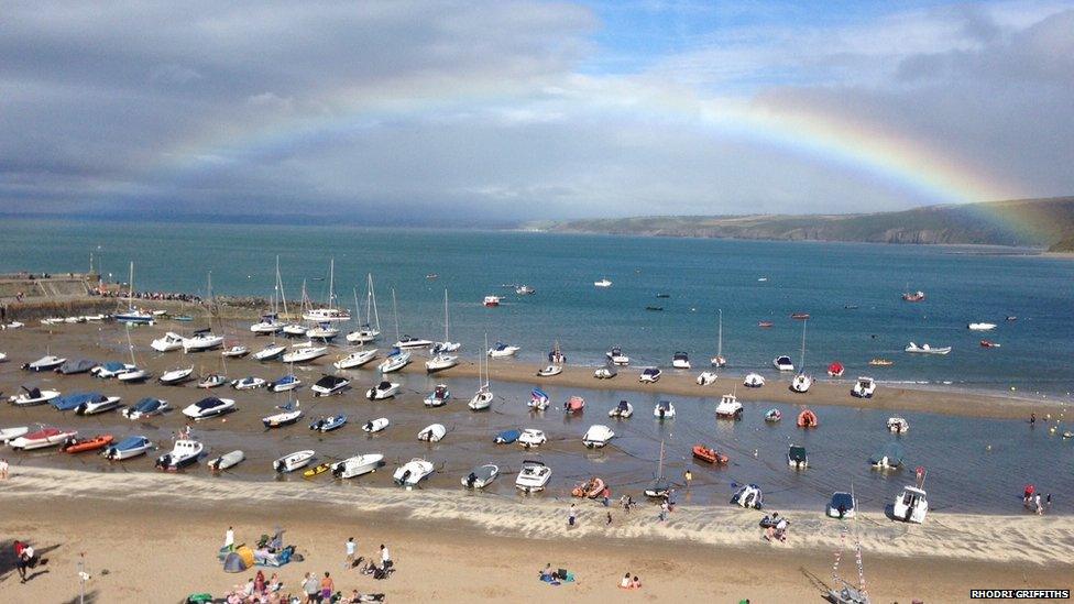 Rainbow over New Quay in Ceredigion taken by Rhodri Griffiths from Cardiff