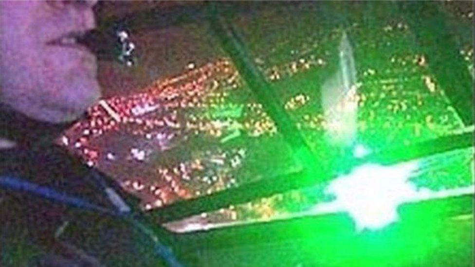 Pilot in aircraft cockpit under attack from laser pen