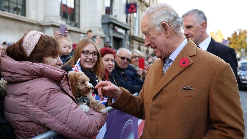 The King meets well-wishers as he arrives at Mansion House to confer city status on Doncaster