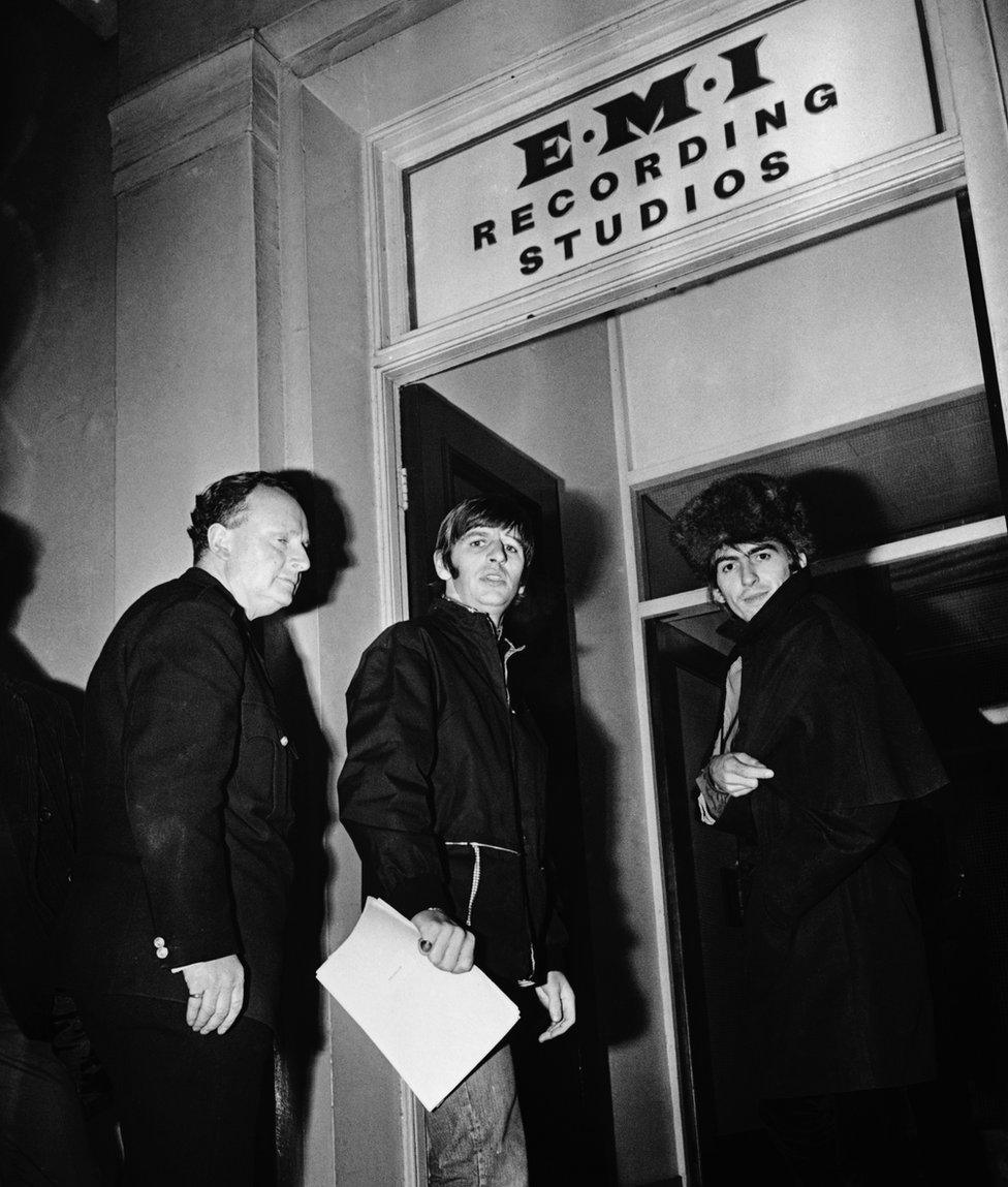 Ringo Starr and George Harrison at Abbey Road Studios