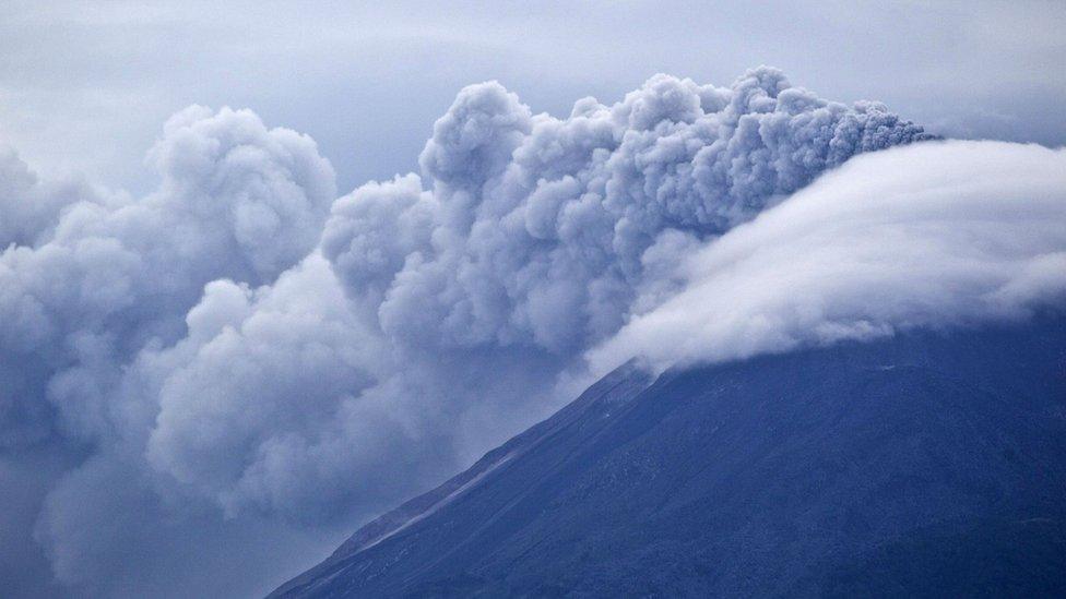 Smoke rises from the Colima volcano in Mexico. 12 July 2015